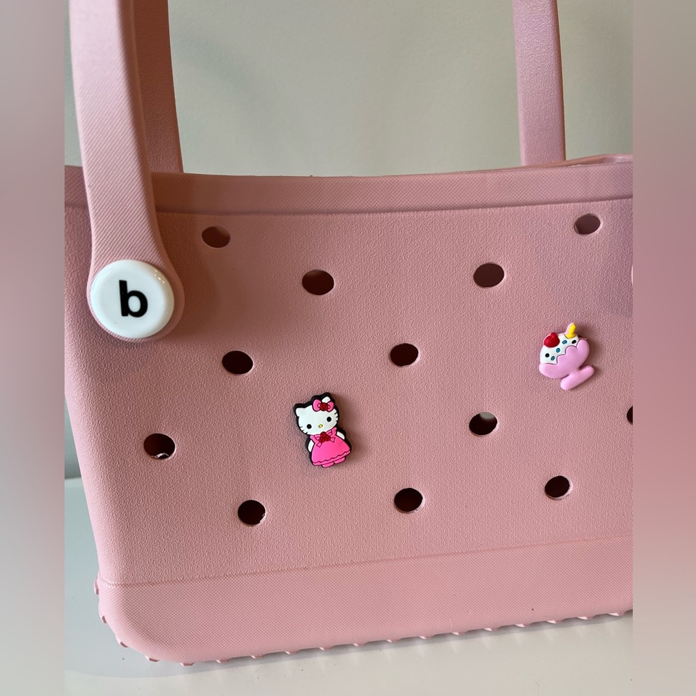 Mini Purse + 2 Shoe Charms - Snacks Lunch on the Go Baby Pink Handbag - Picture 3 of 6